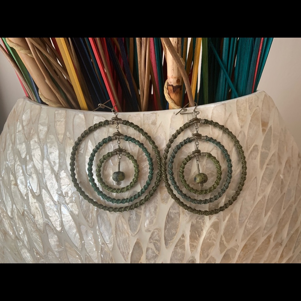 Boho Green Circle Handmade Earrings